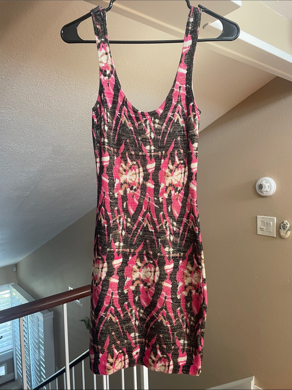 Guess by Marciano Pink and Black Patterned Tank Mini Dress
